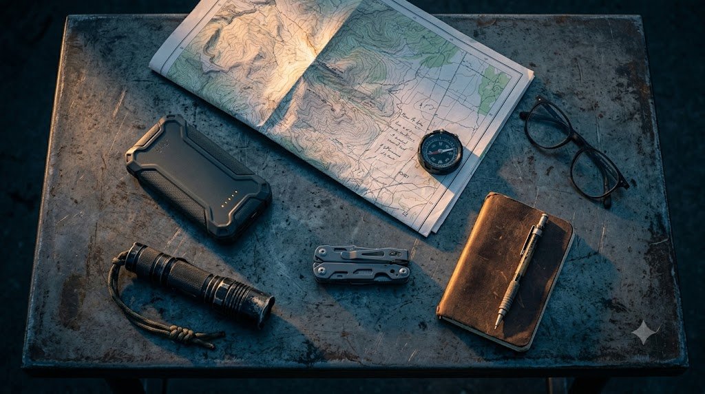 A map and things on a table top view